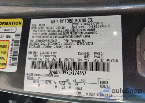 2020 Ford Fusion Titanium из США, поврежденный, VIN 3FA6P0D99LR174657